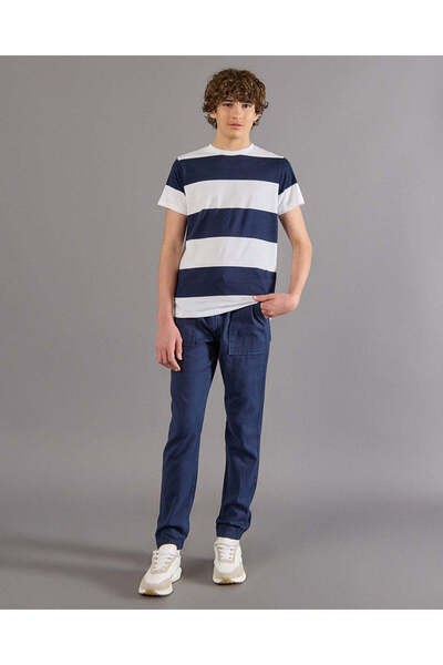 REDTAG Senior Boys White And Navy Striped T-Shirt