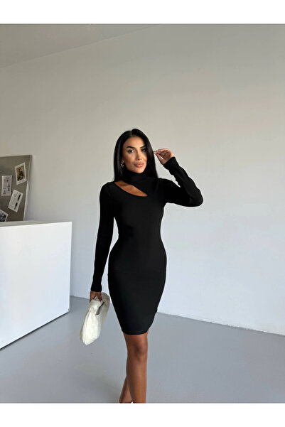 ZENGEZUR MALL Sptrns High-Necked, Low-Cut Dress Black F2333 (225741) (Size: S)