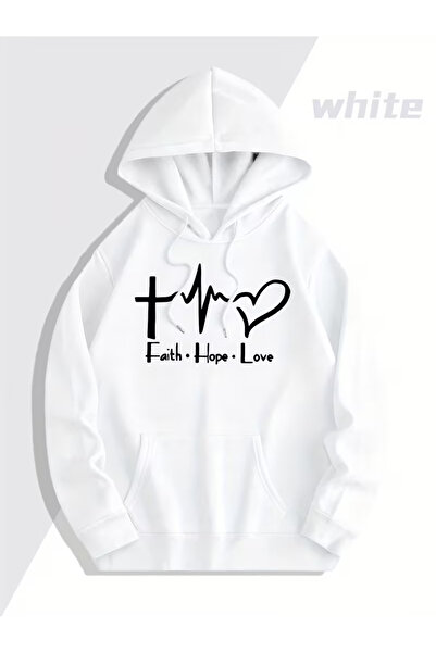 NEVERMIND Faith Hope Love Printed Hoodie – Unisex Hooded Sweatshirt Couple Combination 2-Piece Set