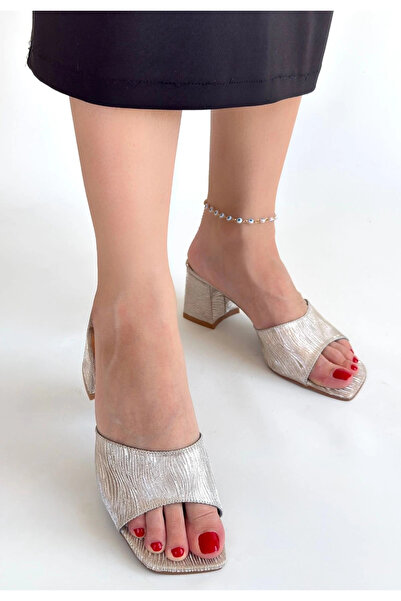 ZENGEZUR MALL Sptrns Luart Gold Glitter Heeled Slippers (232039) (Size: 36)