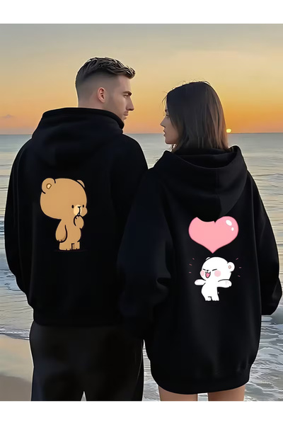 NEVERMIND Hanorac combinat pentru cuplu – Teddy Bear cu imprimeu Heart Couple...