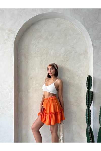 ZENGEZUR MALL Sptrns Gypsy Linen Skirt Orange S24808 (225829) (Size: S)