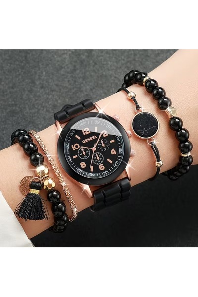 Feronnucci SİYAH & BEYAZ 2 Renk Bileklik Saat Seti + KUTULU B209