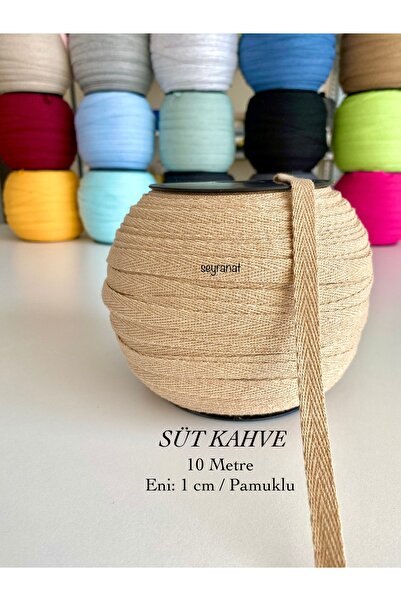 seyranat 10 Metre Eni 1 Cm Sütlü Kahve %100 Pamuklu Dar Dokuma-Balıksırtı Biy...