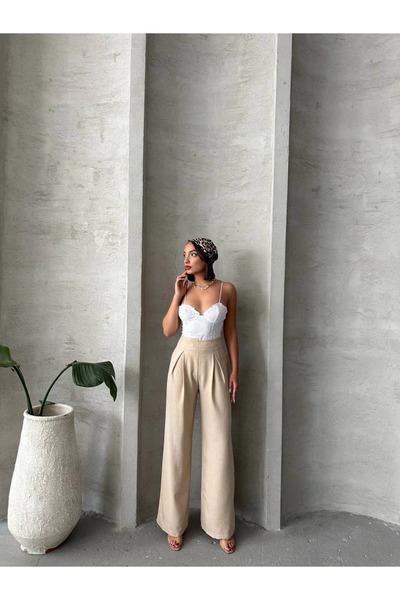 ZENGEZUR MALL Sptrns Pleated Linen Trousers S255046 Beige (232557) (Size: m)