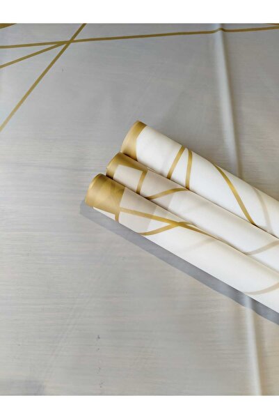 ÇINARASYADAHOME ورق تغليف أبيض مقاس 57×57 سم بنمط هندسي ذهبي مع إطار، 4 قطع ل...
