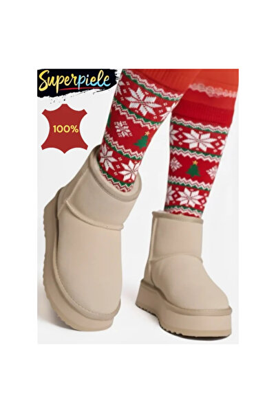 virboti Women's Beige Shearling-Lined Genuine Suede Boots (UG style)