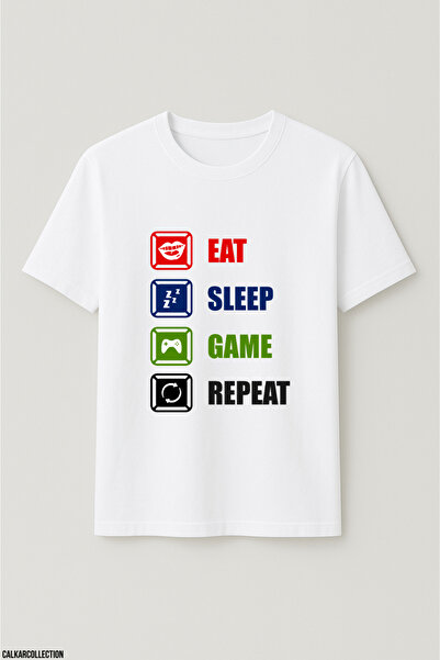 CALKARCOLLECTION Unisex Oversized Eat Sleep Game Repeat T-Shirt
