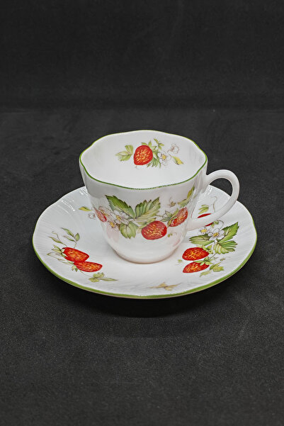 ABBETC Queen's China Virginia Strawberry Porcelain Single Coffee Cup and Saucer 100 ml