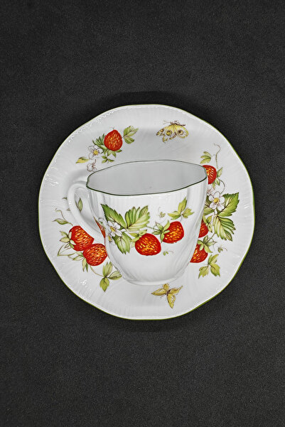 ABBETC Queen's China Virginia Strawberry Porcelain Single Coffee Cup and Saucer 100 ml