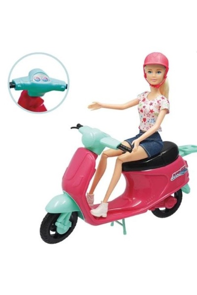 OEM Blonde Doll for Girls, with Motorcycle, Helmet and Backpack