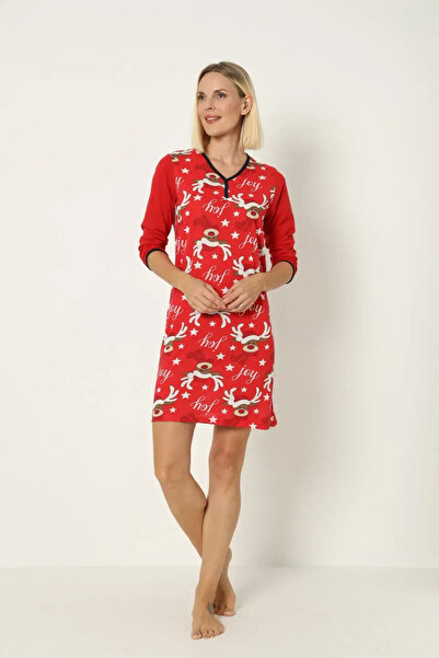 TOSKI Cămașă de noapte de Crăciun, Rosu, cu imprimeu cu Reni