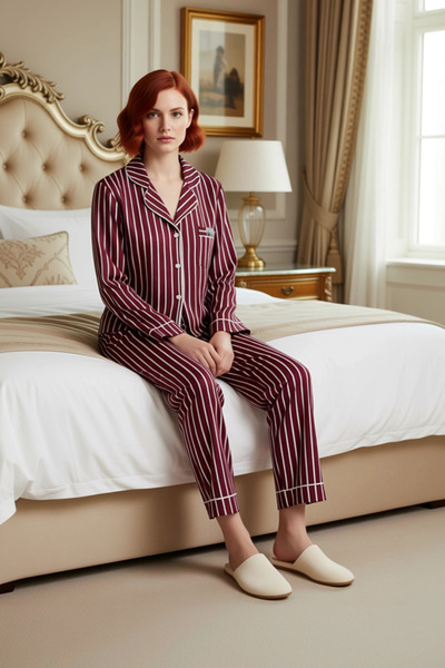 PayBuy Women's Light Striped Penguin Detailed Pajama Set Functional Durable Quality Comfortable Stylish