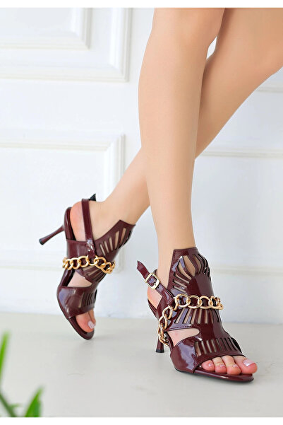 ZENGEZUR MALL Sptrns Lidya Burgundy Patent Leather Heeled Shoes (234422) (Size: 37)