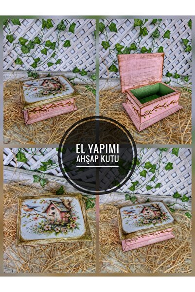 buraxe El yapımı, toz pembe hediyelik ahşap kutu,21×15×8cm,kişiselleştirilebi...