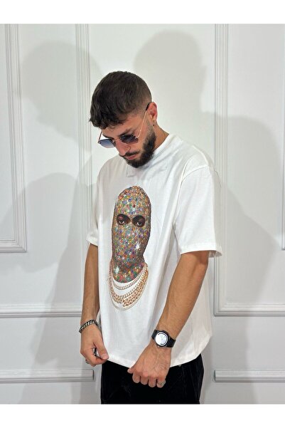 Urban Collection Men's T-shirt with balaclava print and rhinestones