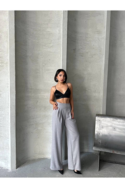 ZENGEZUR MALL Sptrns Pleated Linen Trousers S255046 Gray (232556) (Size: m)