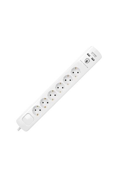 Gonga Cablu prelungitor 1,5 m 8 prize 2 x USB, Gonga® Alb