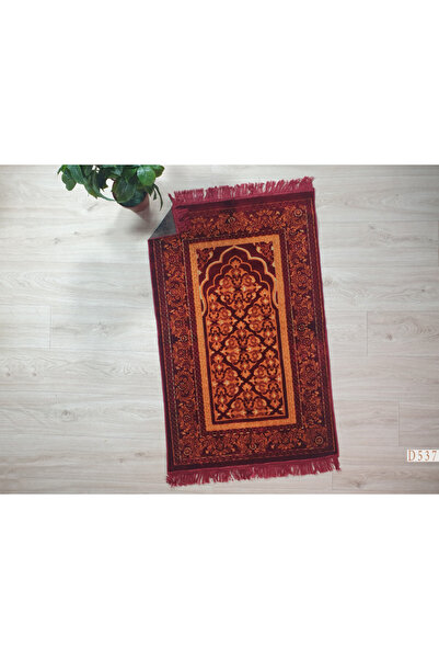 Reiashn Dark red Islamic-themed prayer rug with floral designs