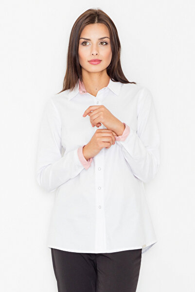 Figl Women's simple shirt with rounded back and red collar M491 size S
