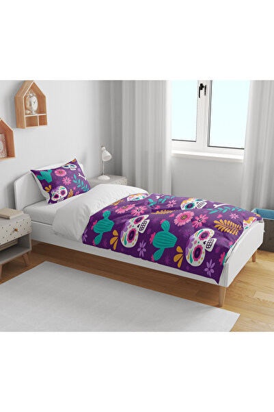 Home Colorful 3D Digital Printed Single Person Sheetless Duvet Cover Set with Skull and Flower Theme Sleeping Set