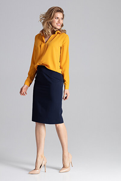 Figl Elegant women's shirt with wide collar, mustard color M621, size S