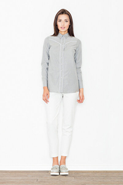Figl Shirt with asymmetric collar, gray M492, size S
