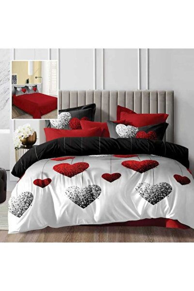 NufJoy Policotton Double Bed Linen Set 4 pcs - Red Cherry Hearts (230x250/200x230/50x70)