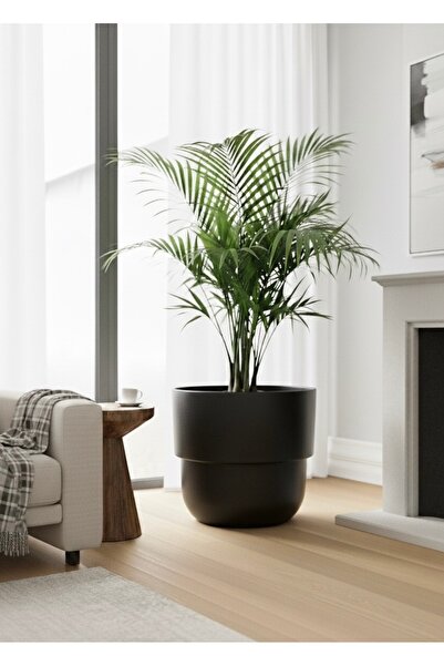 esm vase DEKORATİF DRENAJLI, SİYAH EV BAHÇE OFİS SAKSISI 32X36CM