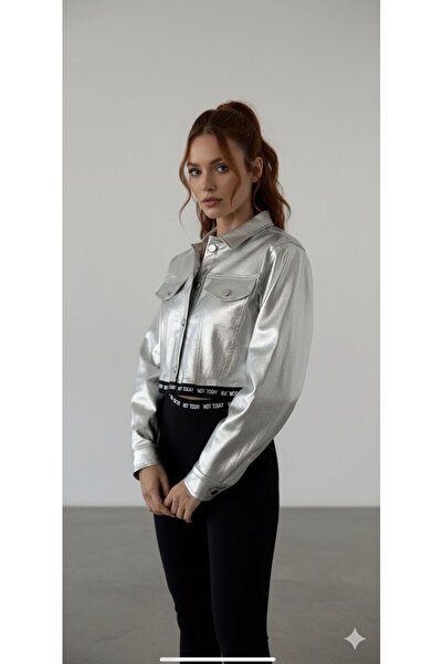 S&T JULİO BELİ YAZILI BASKILI METALİK KISA CEKET