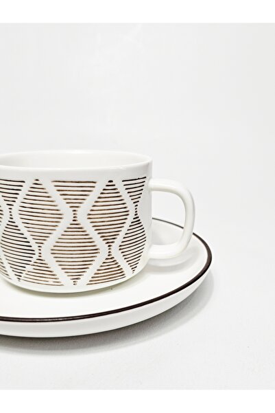 Casalina 2-piece ceramic set 200 ml with cup and saucer, brown geometric design