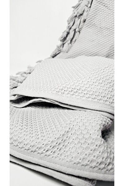 Casalina Cotton blanket, light gray with elegant tassels, size 220/240cm