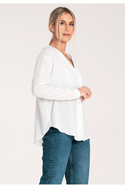 Figl Women's summer shirt - V-neck T-shirt - M1070 ecru size XL