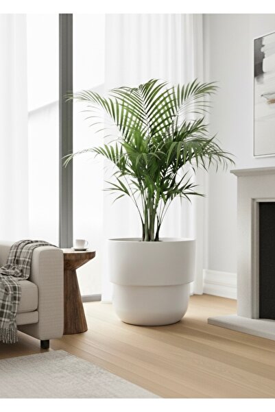 esm vase DEKORATİF DRENAJLI, BEYAZ EV BAHÇE OFİS SAKSISI 32X36CM