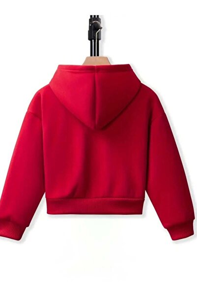 BEBEĞİME ÇORAP Children's Unisex Hooded Zippered Red Cardigan