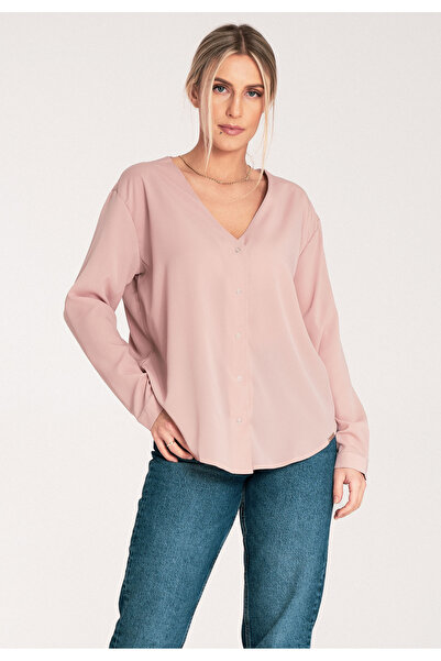 Figl Women's summer shirt - V-neck T-shirt - M1070 beige, size L