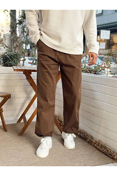 manch collection Панталони от габардин с регулируеми крачоли, кафяви