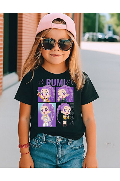 lovver Tricou negru pentru copii Kpop Demon Hunter Huntrix zoey,mira,rumi, di...