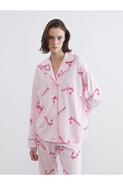 LC Waikiki Pink Shirt Collar Printed Women's Pajama Set