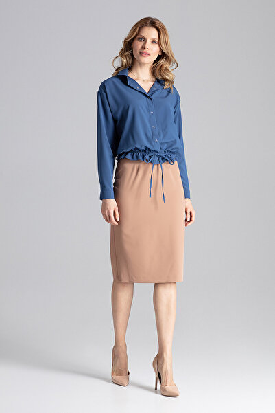 Figl Shirt with knot and elastic at the bottom - navy blue women's shirt M647 size L/XL