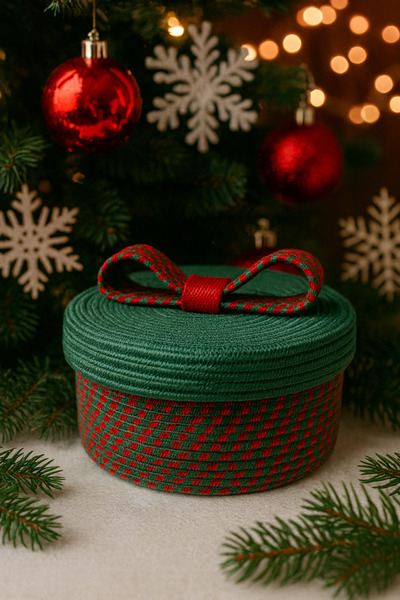 Ahs Tasarım Coș organizator pentru cadouri cu capac cu fundă tematică de Anul...