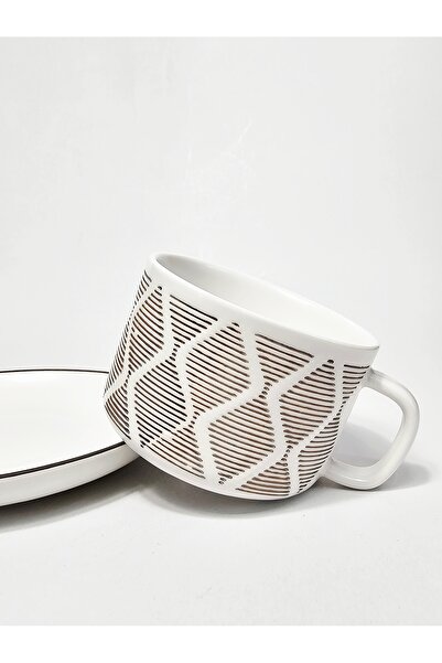 Casalina 2-piece ceramic set 200 ml with cup and saucer, brown geometric design