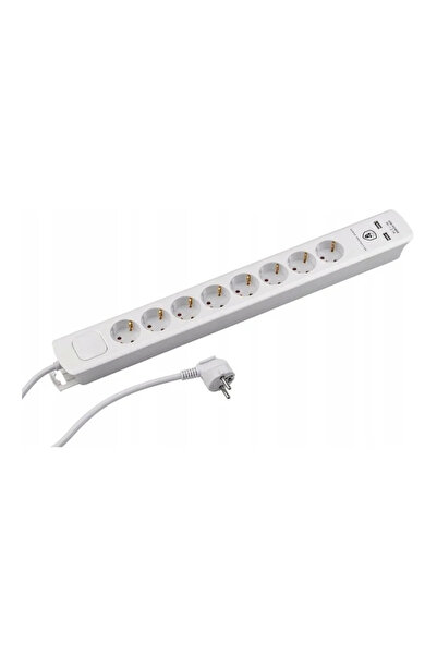 Gonga Cablu prelungitor 1,5 m 8 prize 2 x USB, Gonga® Alb