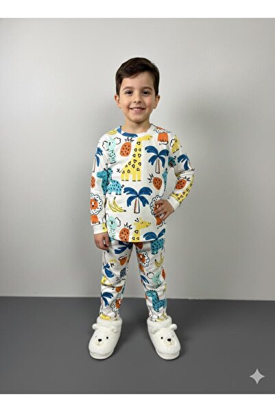 Yağmur Giyim Isob Animal World Patterned Interlock 100% Cotton Boys Pajama Set 3-13 Years 42007