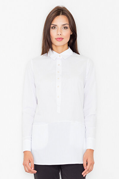 Figl Women's long shirt with pockets - white shirt M493 size L