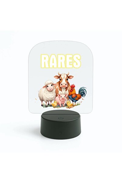giftcity.ro Personalized 3D LED Lamp with Farm Animals, 16 RGB Color Base, Re...