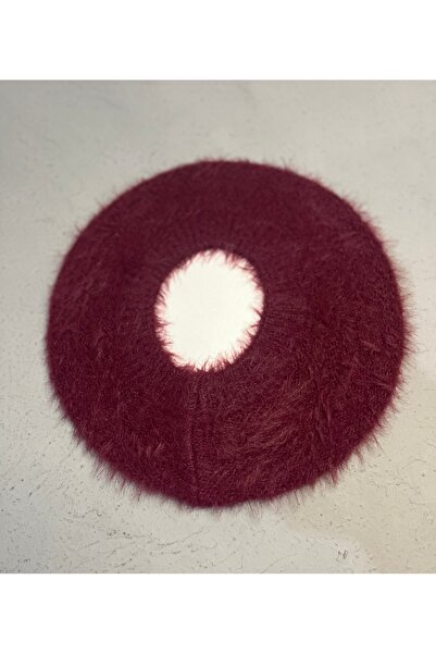 ZERAMİNE Burgundy French Style Plush Painter Beret Hat – Soft Texture / Women