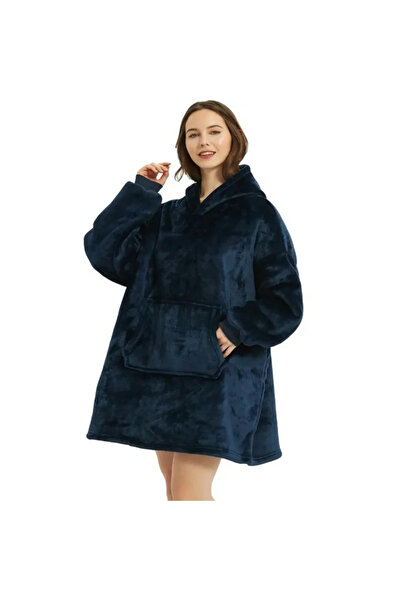 Gonga Sweatshirt blanket, with sleeves, hood and pocket, fur lined, Gonga® Blue