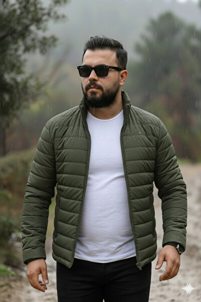 MEYASU Ανδρικό παλτό με φερμουάρ, καπιτονέ, με εσωτερική τσέπη