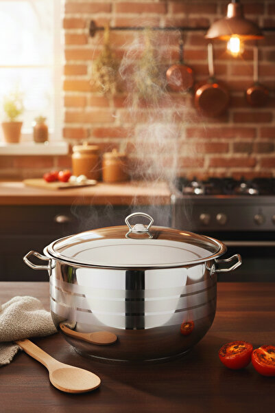 brahimigold 27 Liter 40 cm Gastronomy Type XL Pot – Striped Stainless Steel Body, Induction Compatible